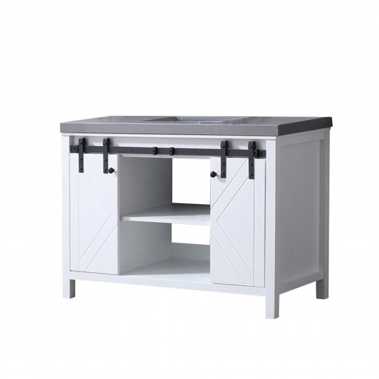 Marsyas 48" White Single Vanity, Grey Quartz Top, White Square Sink and no Mirror