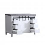 Marsyas 48" White Single Vanity, Grey Quartz Top, White Square Sink and no Mirror
