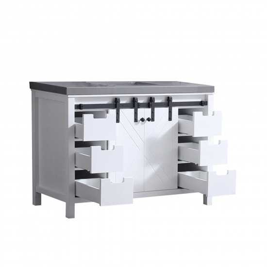 Marsyas 48" White Single Vanity, Grey Quartz Top, White Square Sink and no Mirror
