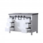 Marsyas 48" White Single Vanity, Grey Quartz Top, White Square Sink and no Mirror