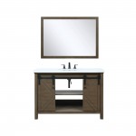 Marsyas 48" Rustic Brown Single Vanity, White Quartz Top, White Square Sink and 44" Mirror w/ Faucet