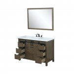 Marsyas 48" Rustic Brown Single Vanity, White Quartz Top, White Square Sink and 44" Mirror w/ Faucet