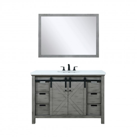 Marsyas 48" Ash Grey Single Vanity, White Quartz Top, White Square Sink and 44" Mirror w/ Faucet