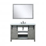 Marsyas 48" Ash Grey Single Vanity, White Quartz Top, White Square Sink and 44" Mirror w/ Faucet