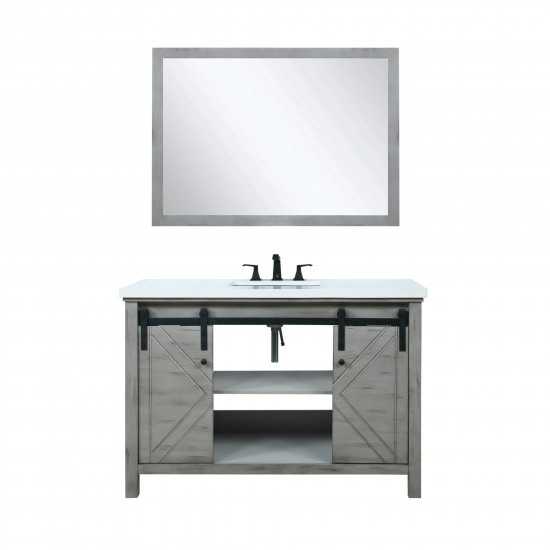 Marsyas 48" Ash Grey Single Vanity, White Quartz Top, White Square Sink and 44" Mirror w/ Faucet