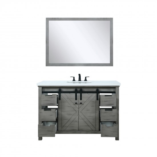 Marsyas 48" Ash Grey Single Vanity, White Quartz Top, White Square Sink and 44" Mirror w/ Faucet