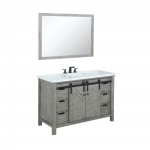 Marsyas 48" Ash Grey Single Vanity, White Quartz Top, White Square Sink and 44" Mirror w/ Faucet