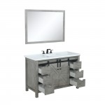 Marsyas 48" Ash Grey Single Vanity, White Quartz Top, White Square Sink and 44" Mirror w/ Faucet