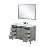 Marsyas 48" Ash Grey Single Vanity, White Quartz Top, White Square Sink and 44" Mirror w/ Faucet