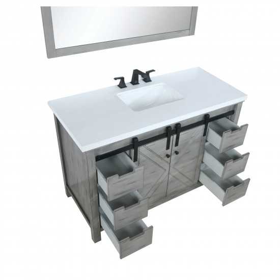 Marsyas 48" Ash Grey Single Vanity, White Quartz Top, White Square Sink and 44" Mirror w/ Faucet