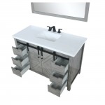 Marsyas 48" Ash Grey Single Vanity, White Quartz Top, White Square Sink and 44" Mirror w/ Faucet