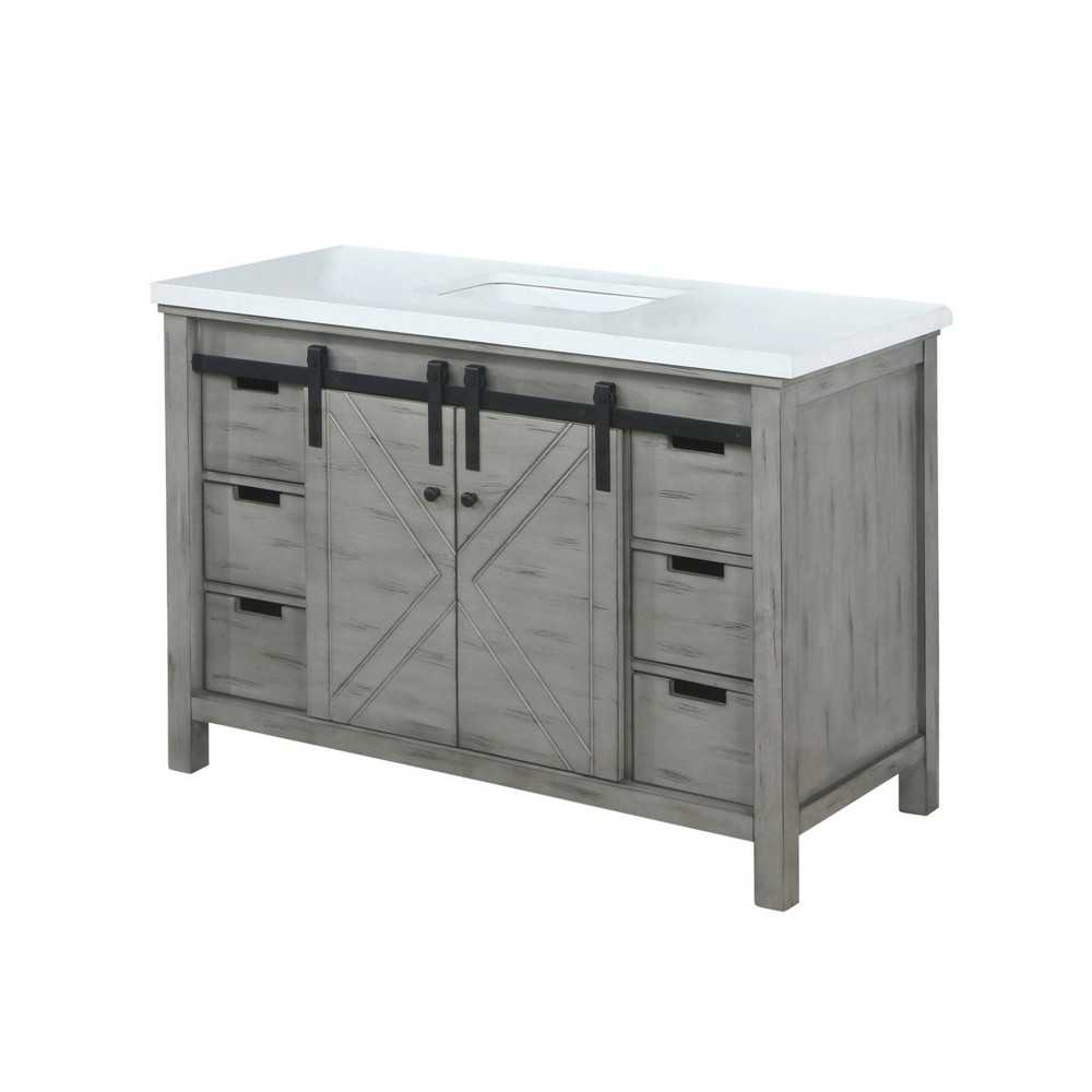 Marsyas 48" Ash Grey Single Vanity, White Quartz Top, White Square Sink and no Mirror Marsyas 48" Ash Grey Single Vanity, White Quartz Top, White Square Sink and no Mirror