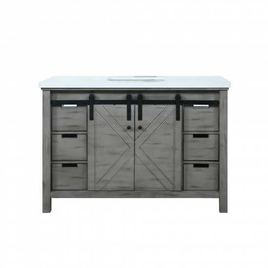 Marsyas 48" Ash Grey Single Vanity, White Quartz Top, White Square Sink and no Mirror