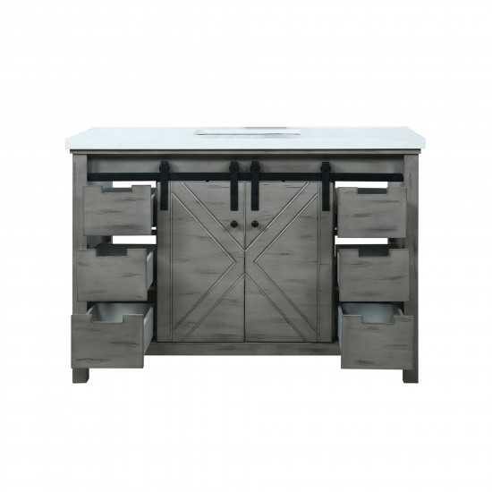 Marsyas 48" Ash Grey Single Vanity, White Quartz Top, White Square Sink and no Mirror