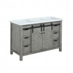 Marsyas 48" Ash Grey Single Vanity, White Quartz Top, White Square Sink and no Mirror