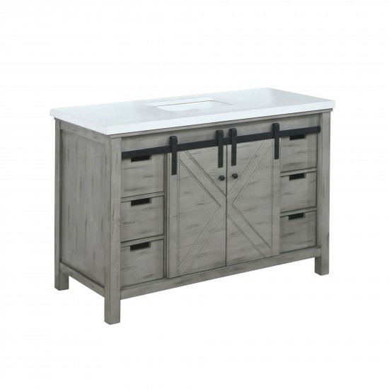 Marsyas 48" Ash Grey Single Vanity, White Quartz Top, White Square Sink and no Mirror
