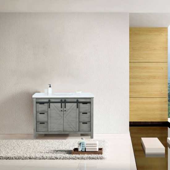 Marsyas 48" Ash Grey Single Vanity, White Quartz Top, White Square Sink and no Mirror