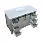 Marsyas 48" Ash Grey Single Vanity, White Quartz Top, White Square Sink and no Mirror