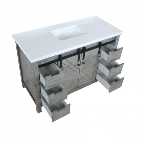 Marsyas 48" Ash Grey Single Vanity, White Quartz Top, White Square Sink and no Mirror