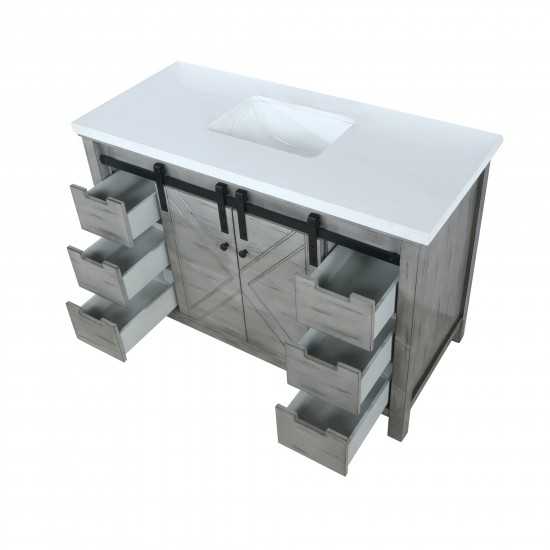 Marsyas 48" Ash Grey Single Vanity, White Quartz Top, White Square Sink and no Mirror