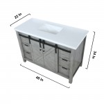 Marsyas 48" Ash Grey Single Vanity, White Quartz Top, White Square Sink and no Mirror