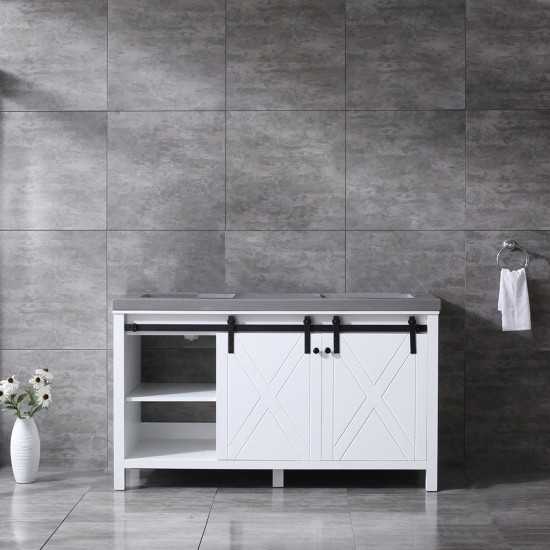 Marsyas 60" White Double Vanity, Grey Quartz Top, White Square Sinks and no Mirror