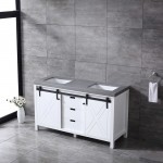 Marsyas 60" White Double Vanity, Grey Quartz Top, White Square Sinks and no Mirror