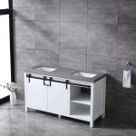 Marsyas 60" White Double Vanity, Grey Quartz Top, White Square Sinks and no Mirror