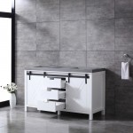 Marsyas 60" White Double Vanity, Grey Quartz Top, White Square Sinks and no Mirror