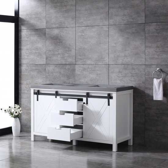 Marsyas 60" White Double Vanity, Grey Quartz Top, White Square Sinks and no Mirror