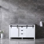 Marsyas 60" White Double Vanity, Grey Quartz Top, White Square Sinks and no Mirror
