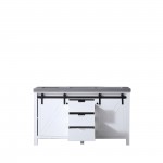 Marsyas 60" White Double Vanity, Grey Quartz Top, White Square Sinks and no Mirror