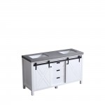 Marsyas 60" White Double Vanity, Grey Quartz Top, White Square Sinks and no Mirror
