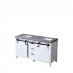 Marsyas 60" White Double Vanity, Grey Quartz Top, White Square Sinks and no Mirror