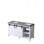 Marsyas 60" White Double Vanity, Grey Quartz Top, White Square Sinks and no Mirror
