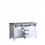 Marsyas 60" White Double Vanity, Grey Quartz Top, White Square Sinks and no Mirror