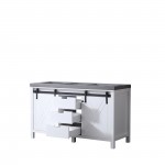 Marsyas 60" White Double Vanity, Grey Quartz Top, White Square Sinks and no Mirror
