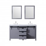 Marsyas 60" Dark Grey Double Vanity, White Carrara Marble Top, White Square Sinks and 24" Mirrors w/ Faucets