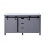 Marsyas 60" Dark Grey Double Vanity, White Carrara Marble Top, White Square Sinks and no Mirror