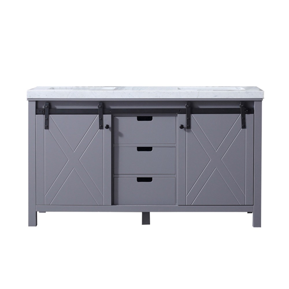 Marsyas 60" Dark Grey Double Vanity, White Carrara Marble Top, White Square Sinks and no Mirror Marsyas 60" Dark Grey Double Vanity, White Carrara Marble Top, White Square Sinks and no Mirror