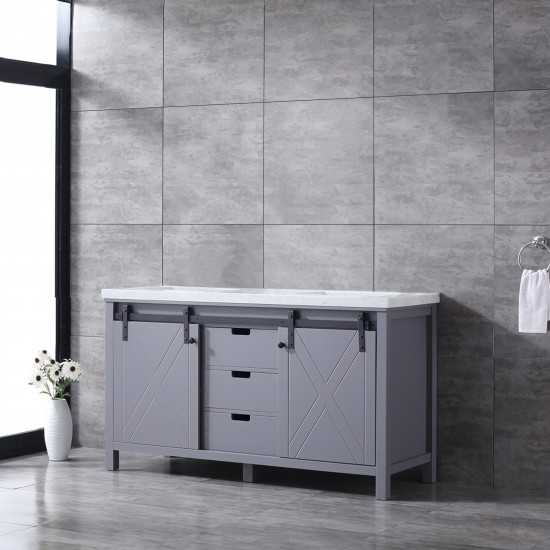 Marsyas 60" Dark Grey Double Vanity, White Carrara Marble Top, White Square Sinks and no Mirror