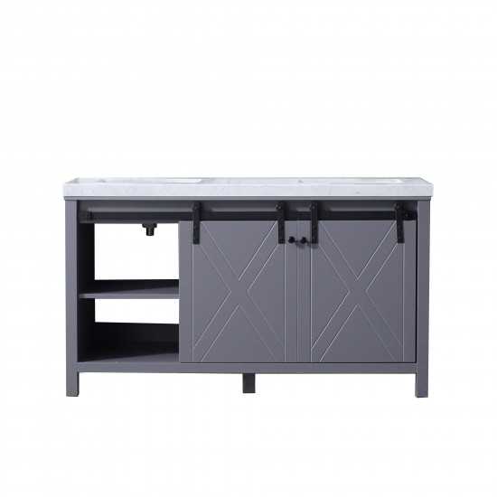 Marsyas 60" Dark Grey Double Vanity, White Carrara Marble Top, White Square Sinks and no Mirror