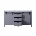Marsyas 60" Dark Grey Double Vanity, White Carrara Marble Top, White Square Sinks and no Mirror