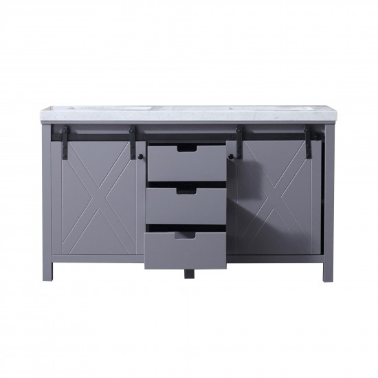 Marsyas 60" Dark Grey Double Vanity, White Carrara Marble Top, White Square Sinks and no Mirror