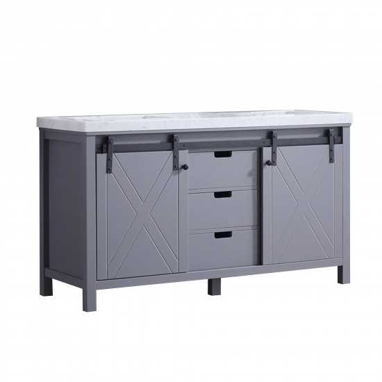 Marsyas 60" Dark Grey Double Vanity, White Carrara Marble Top, White Square Sinks and no Mirror