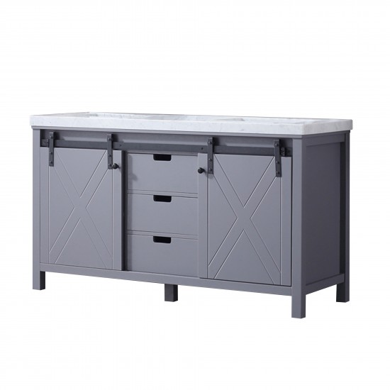 Marsyas 60" Dark Grey Double Vanity, White Carrara Marble Top, White Square Sinks and no Mirror