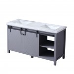 Marsyas 60" Dark Grey Double Vanity, White Carrara Marble Top, White Square Sinks and no Mirror