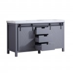 Marsyas 60" Dark Grey Double Vanity, White Carrara Marble Top, White Square Sinks and no Mirror