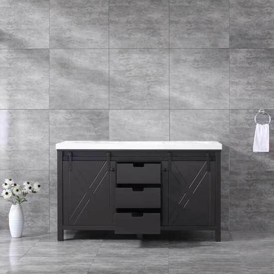 Marsyas 60" Brown Double Vanity, White Quartz Top, White Square Sinks and no Mirror