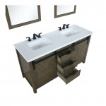 Marsyas 60" Rustic Brown Double Vanity, White Quartz Top, White Square Sinks and 24" Mirrors w/ Faucets